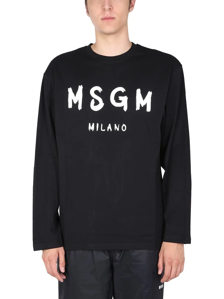 Msgm Logo Printed Long-Sleeved T-Shirt