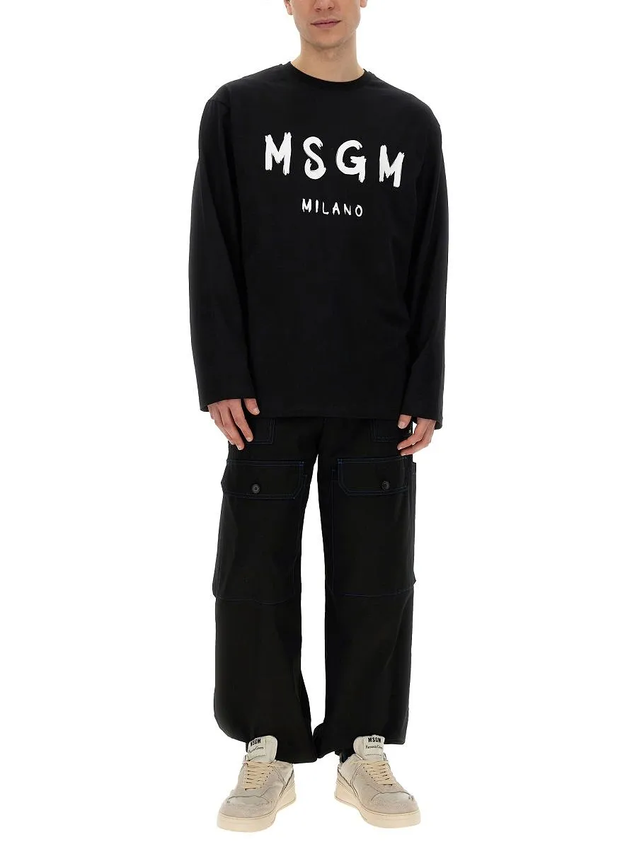 Msgm Logo Printed Long-Sleeved T-Shirt
