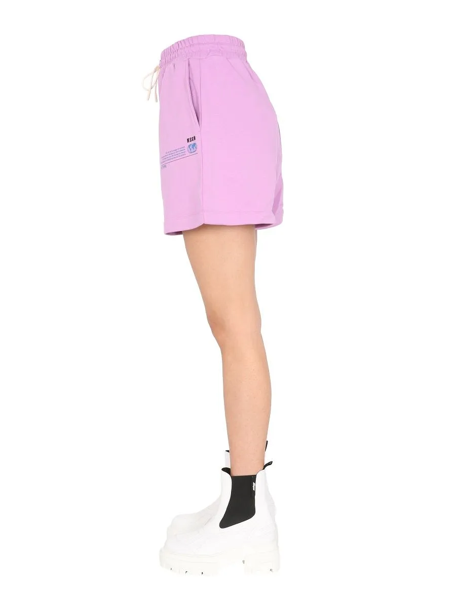 Msgm Slogan Print Drawstring Track Shorts