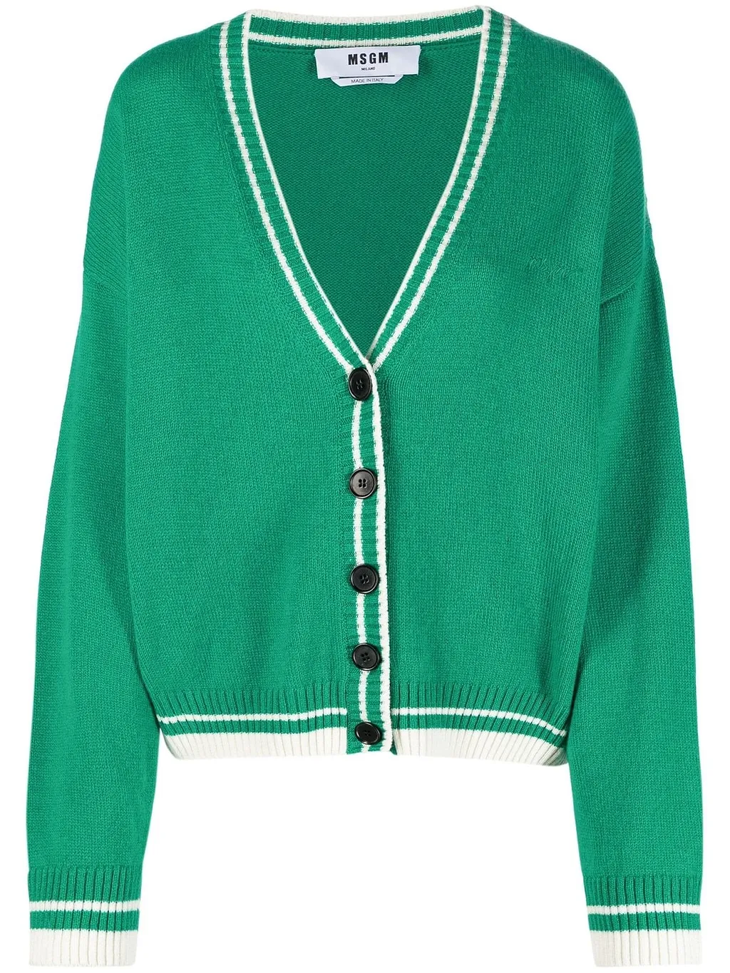 Msgm Striped-Edge V-Neck Cardigan