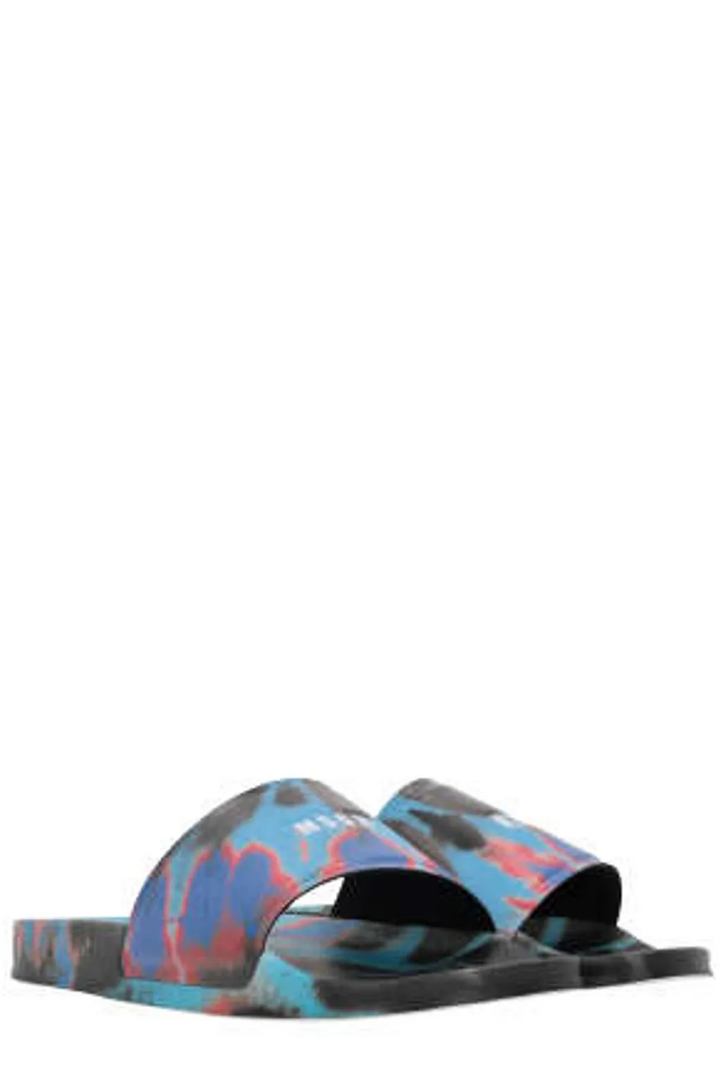 Msgm Tie-Dyed Logo-Printed Open Toe Sliders