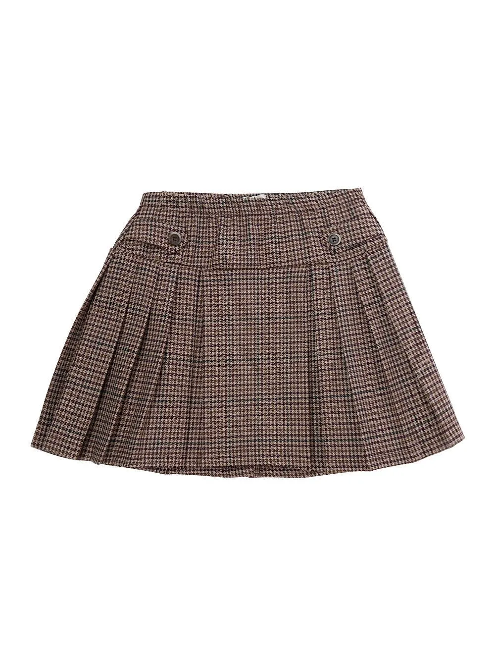 Pleated Houndstooth Skirt