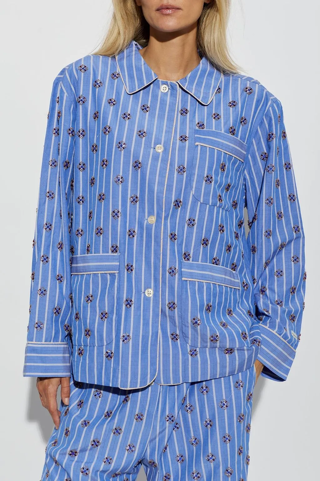 Munthe Vintager Embellished Striped Shirt