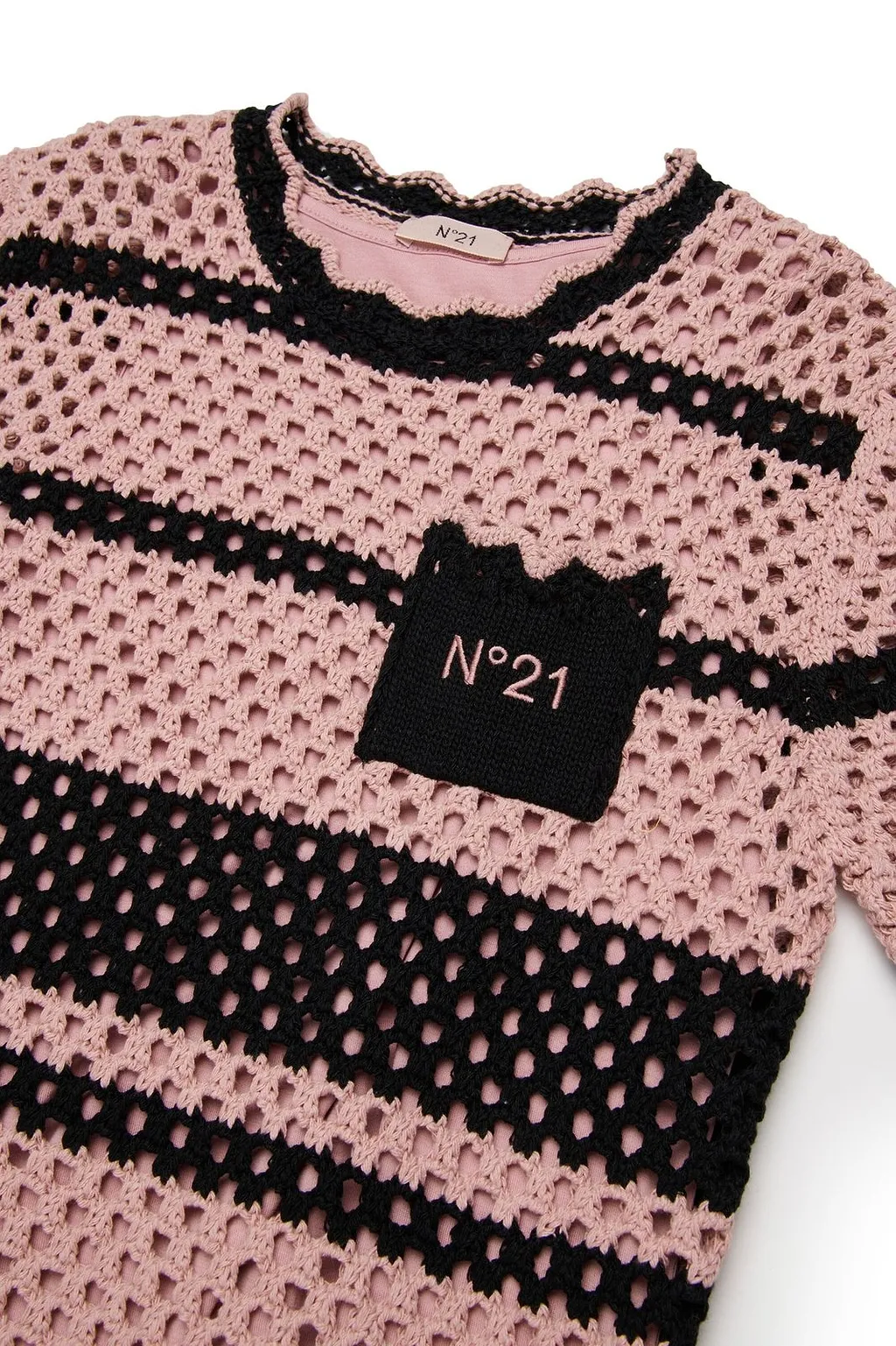 N°21 Kids Crochet Striped Short Sleeved Casual Dress