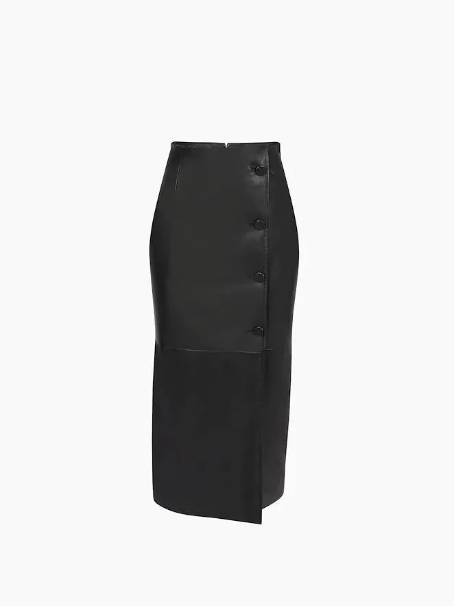 Nina Ricci Buttoned Leather Midi Skirt