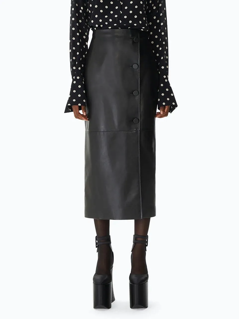 Nina Ricci Buttoned Leather Midi Skirt