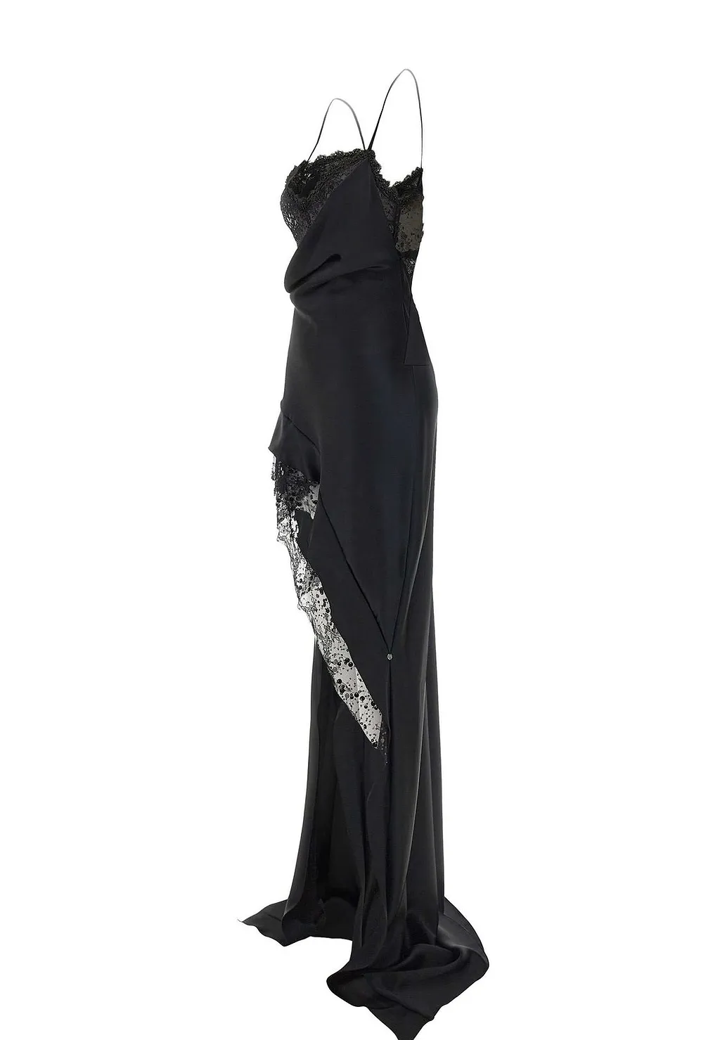 Nissa Asymmetric Lace-Trim Long Dress