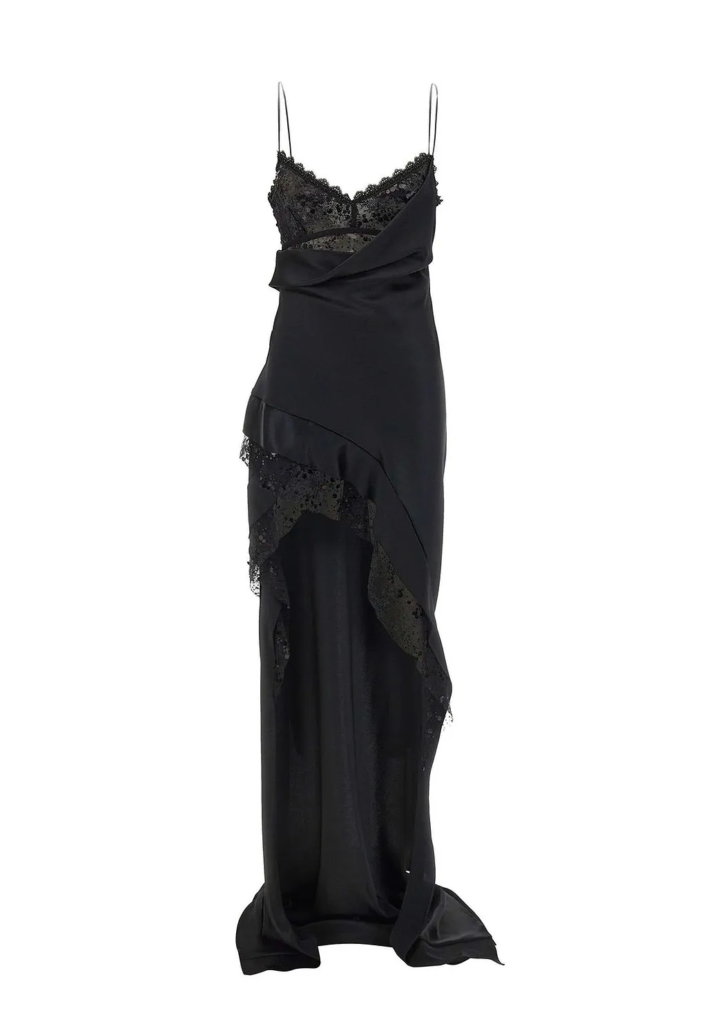 Nissa Asymmetric Lace-Trim Long Dress