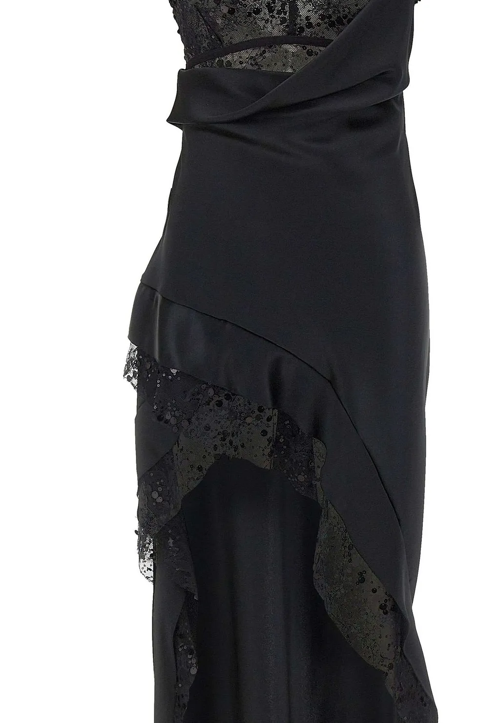 Nissa Asymmetric Lace-Trim Long Dress