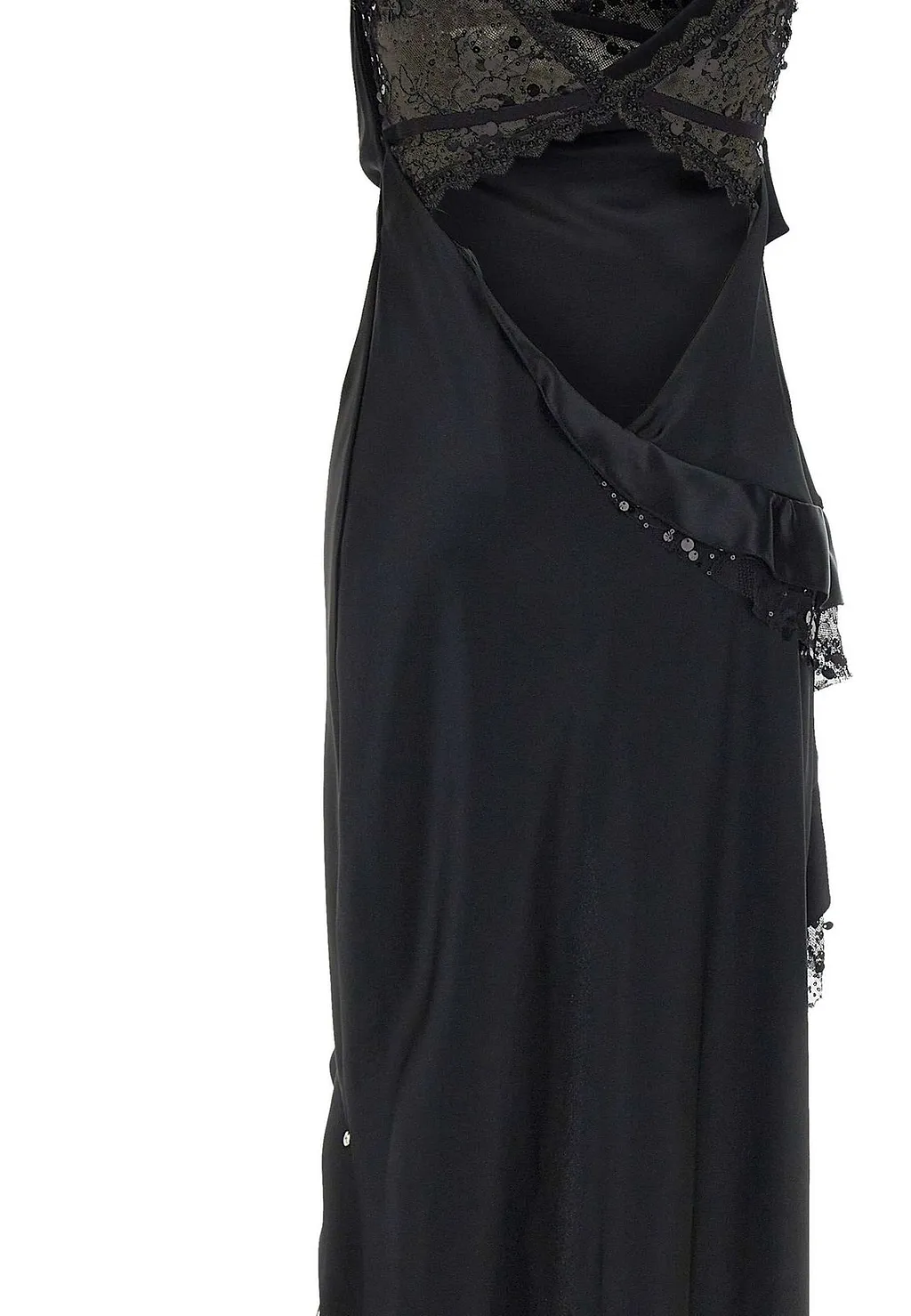Nissa Asymmetric Lace-Trim Long Dress