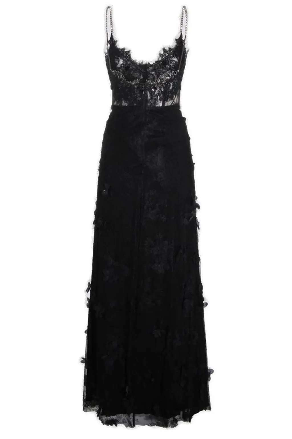 Nissa 3D Floral Embellished Lace Maxi Dress
