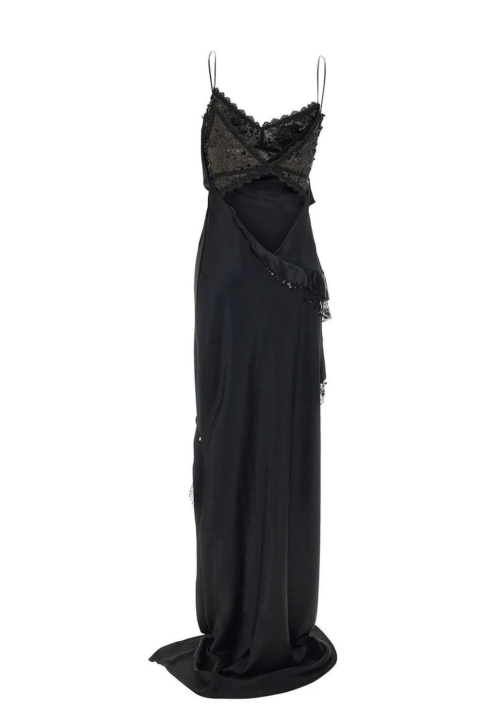 Nissa Asymmetric Lace-Trim Long Dress