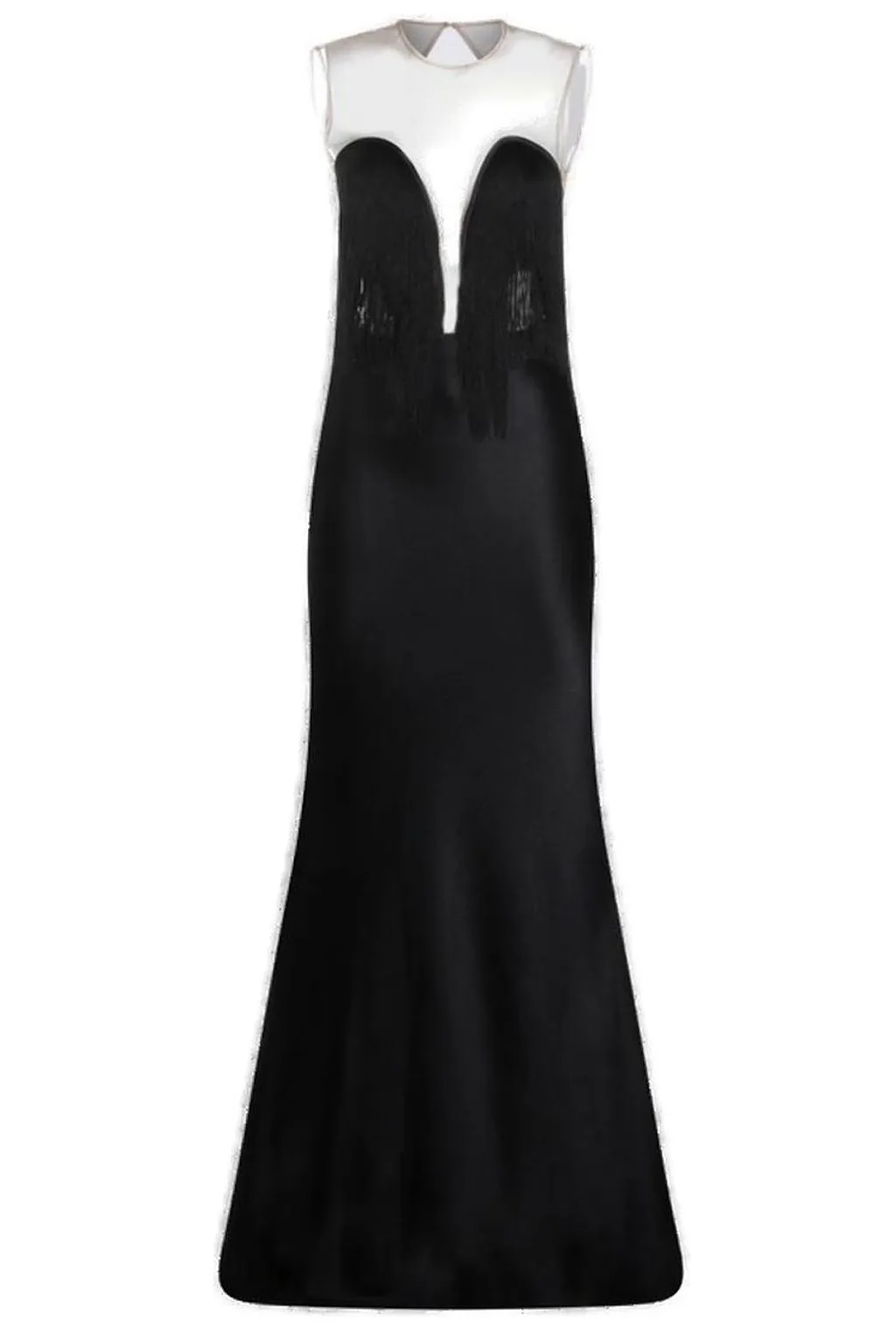 Fringe-Detail Satin Maxi Dress
