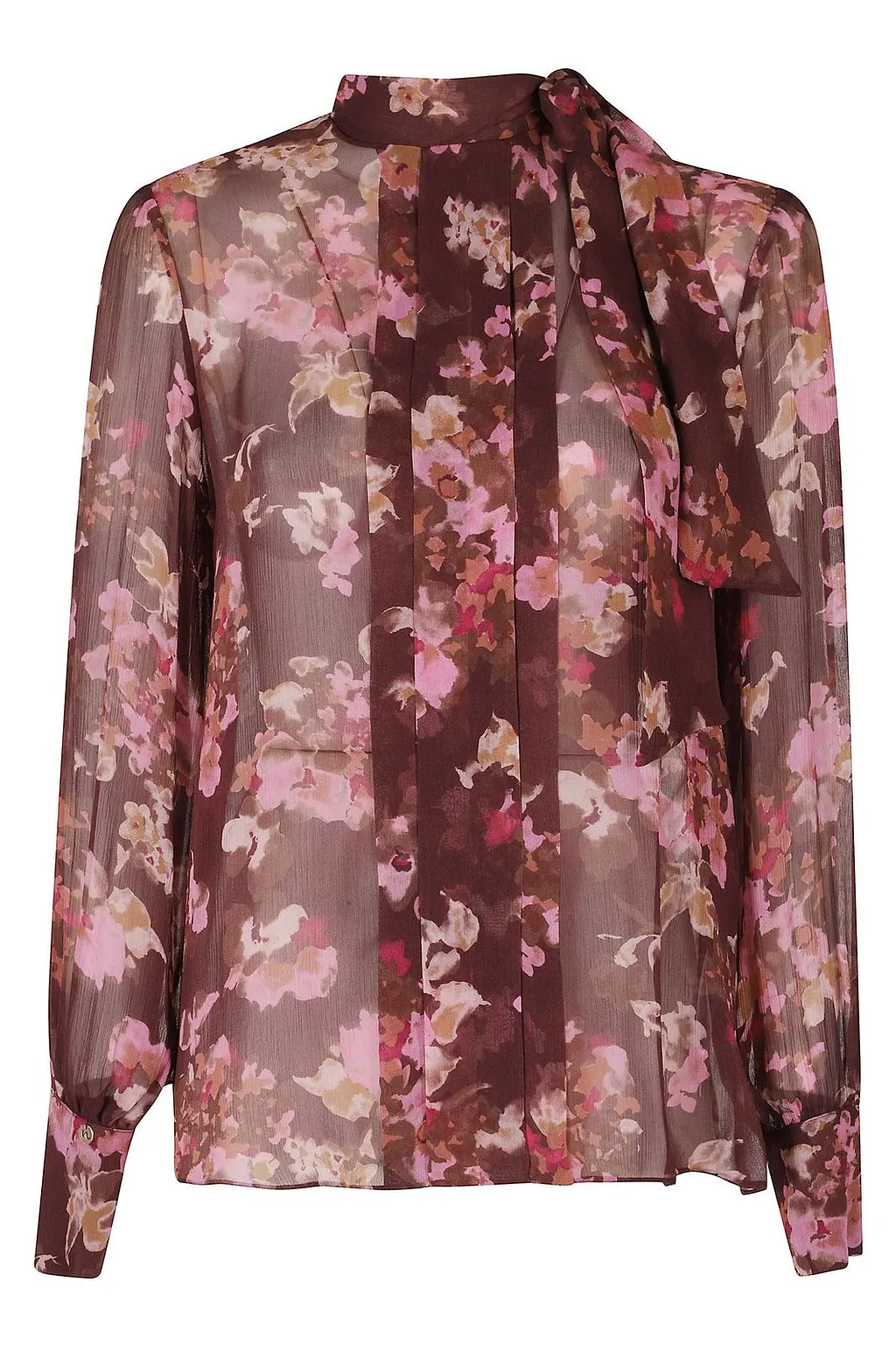 Nissa Sheer Floral Tie-Neck Top