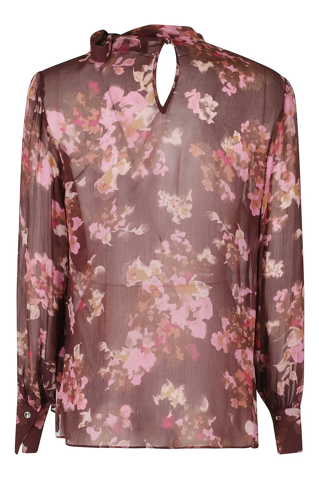 Nissa Sheer Floral Tie-Neck Top