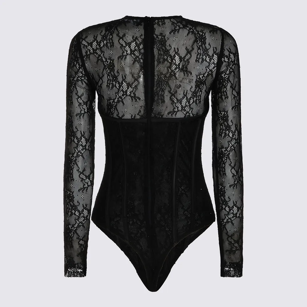 Sheer Lace Long-Sleeve Bodysuit