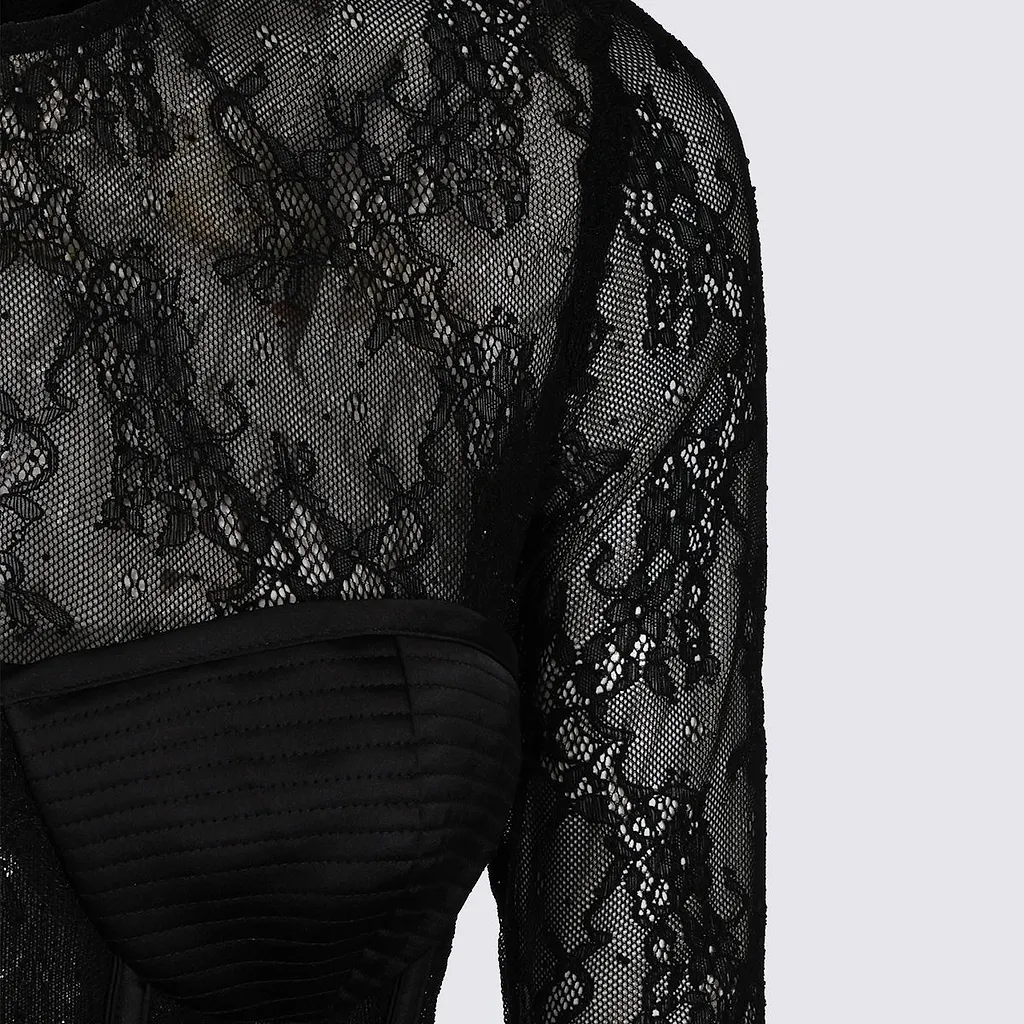 Sheer Lace Long-Sleeve Bodysuit