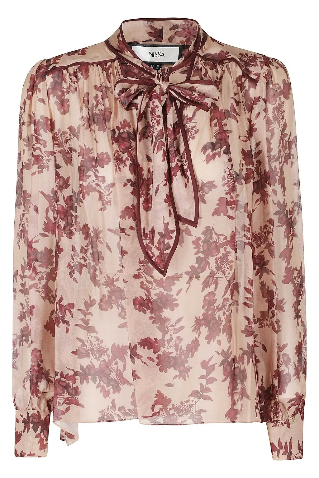 Nissa Tie-Neck Sheer Floral Top