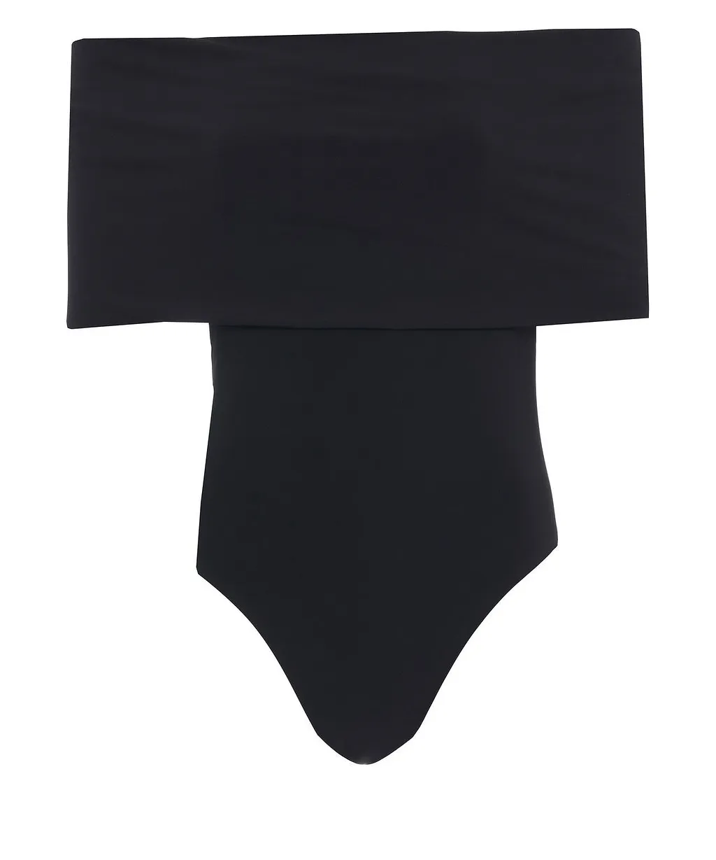 Norma Kamali Off-Shoulder Draped Bodysuit Top