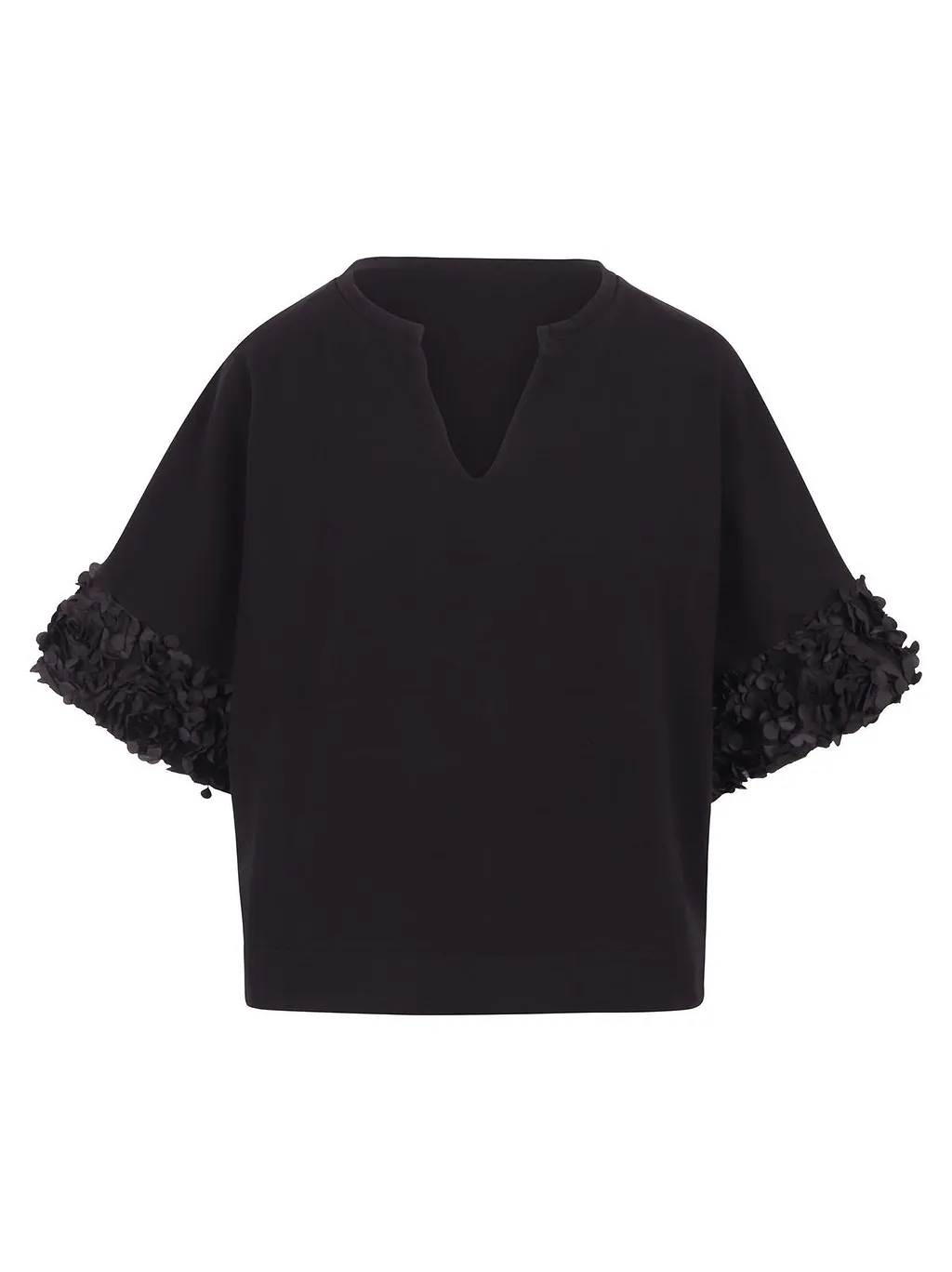 Noumeno Concept Floral-Appliqué Split-Neck Jersey Blouse