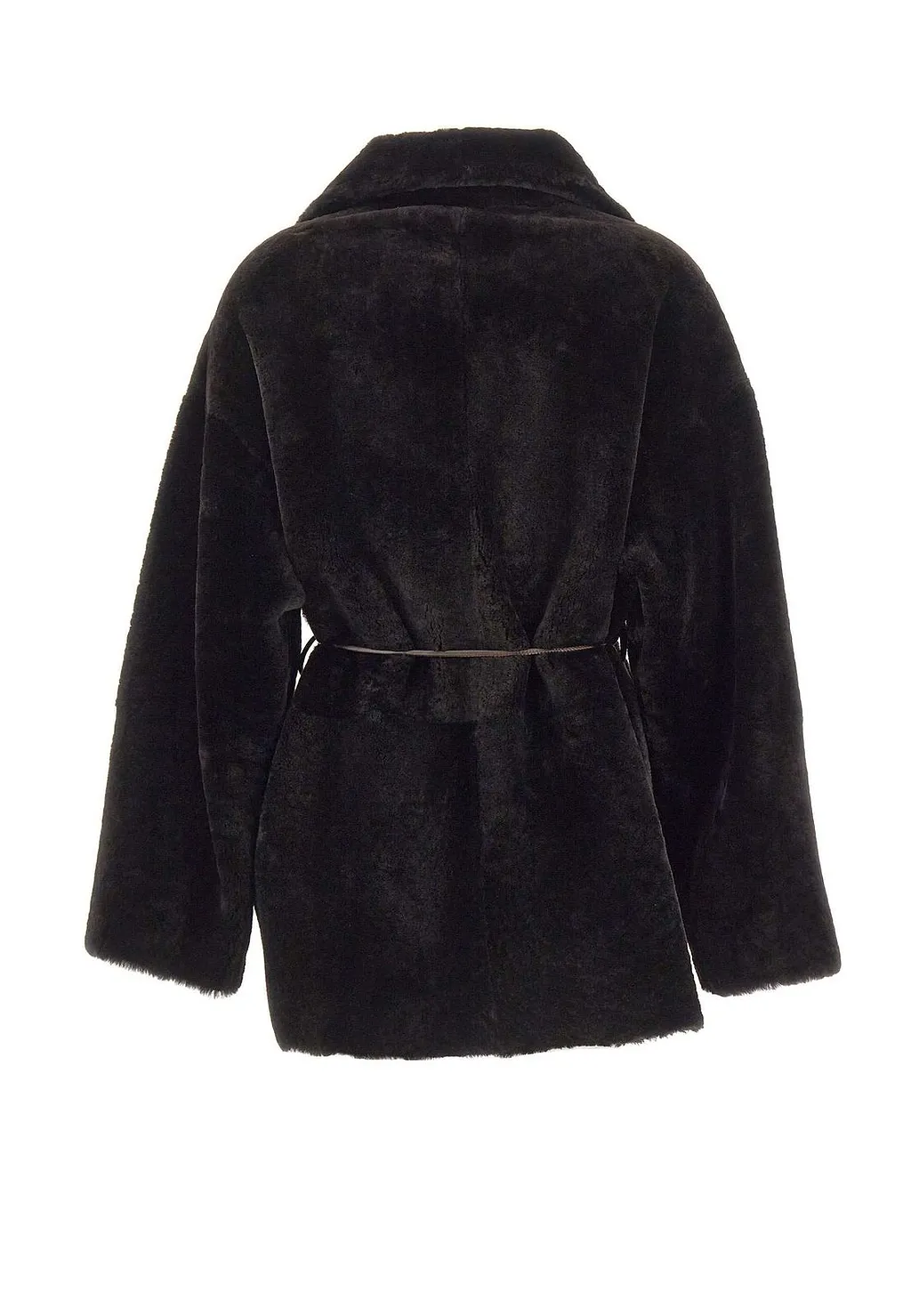 Novelle Patty Short Belted Shearling Coat
