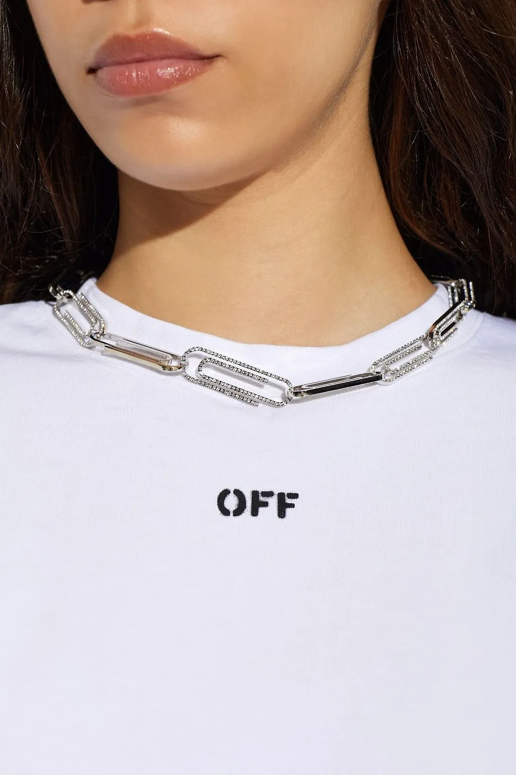 Off-White Crystal Paperclip Necklace
