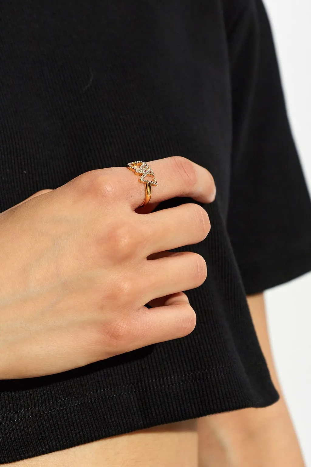 Off-White Crystal Logo Ring