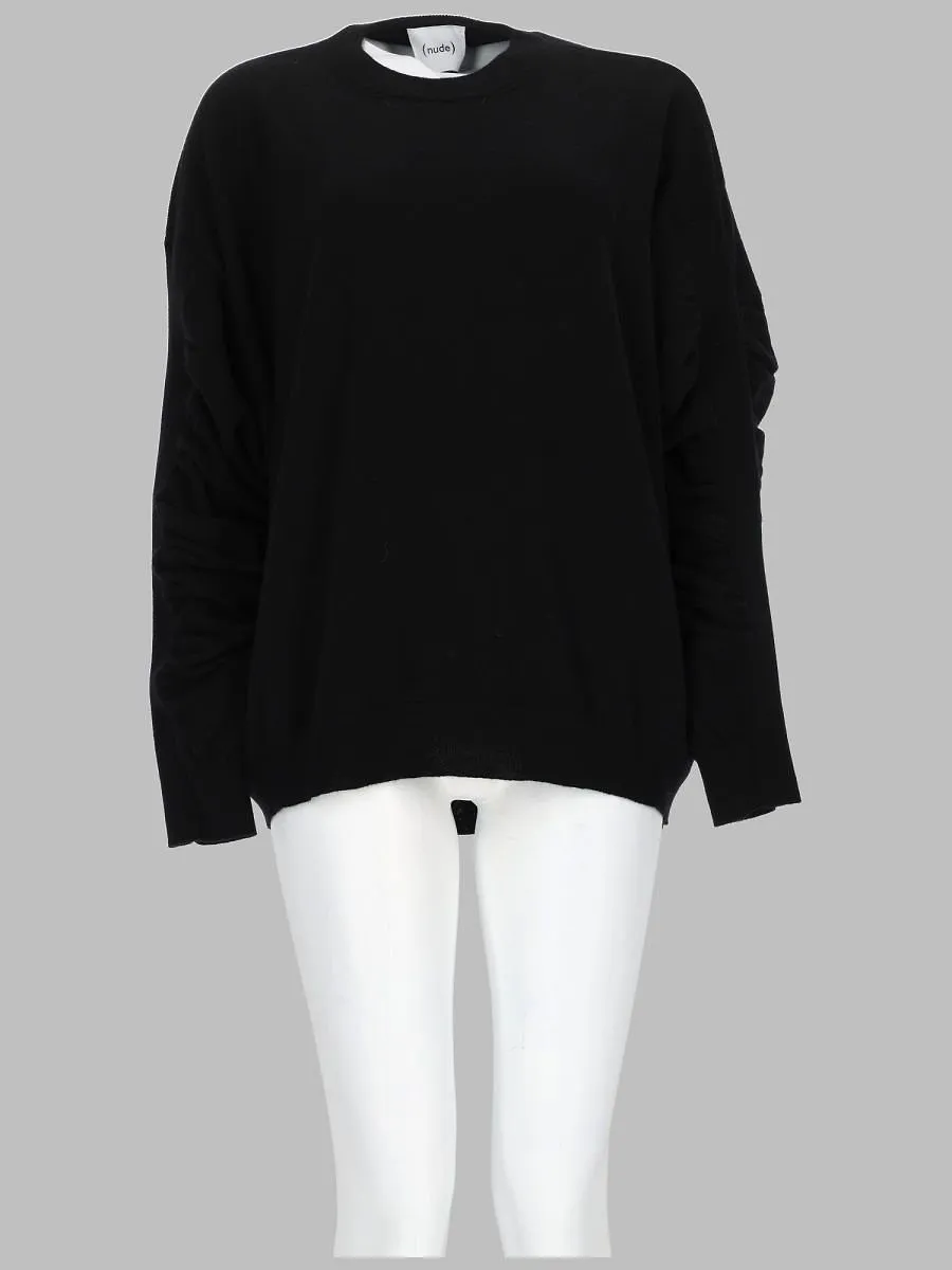 Nude Ruched Sleeve Knitted Sweater