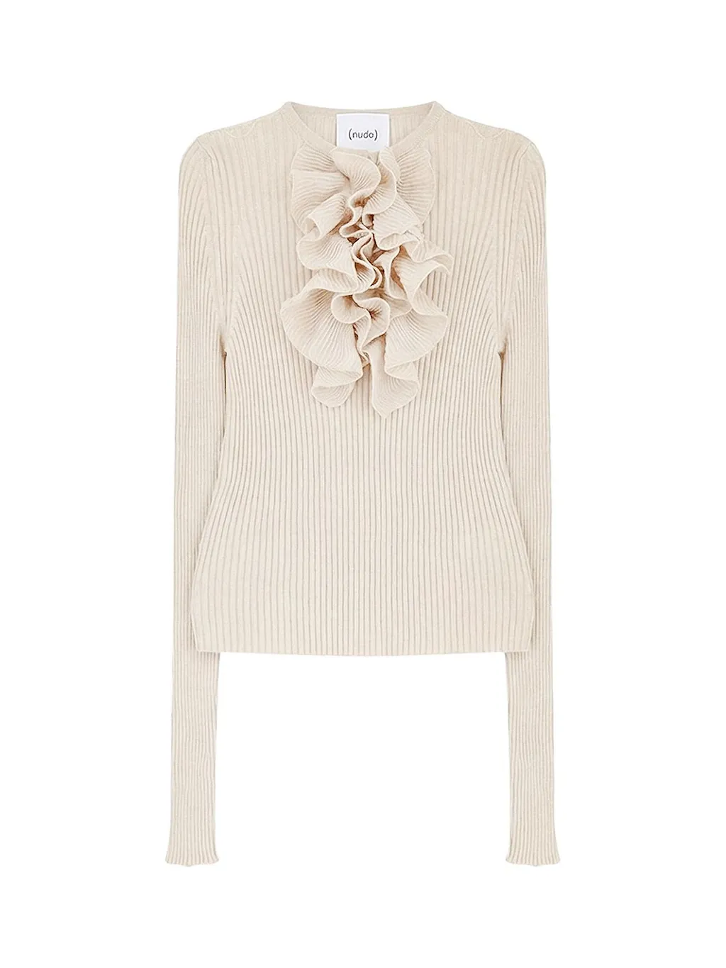 Ruffled Ribbed Knitted Sweater