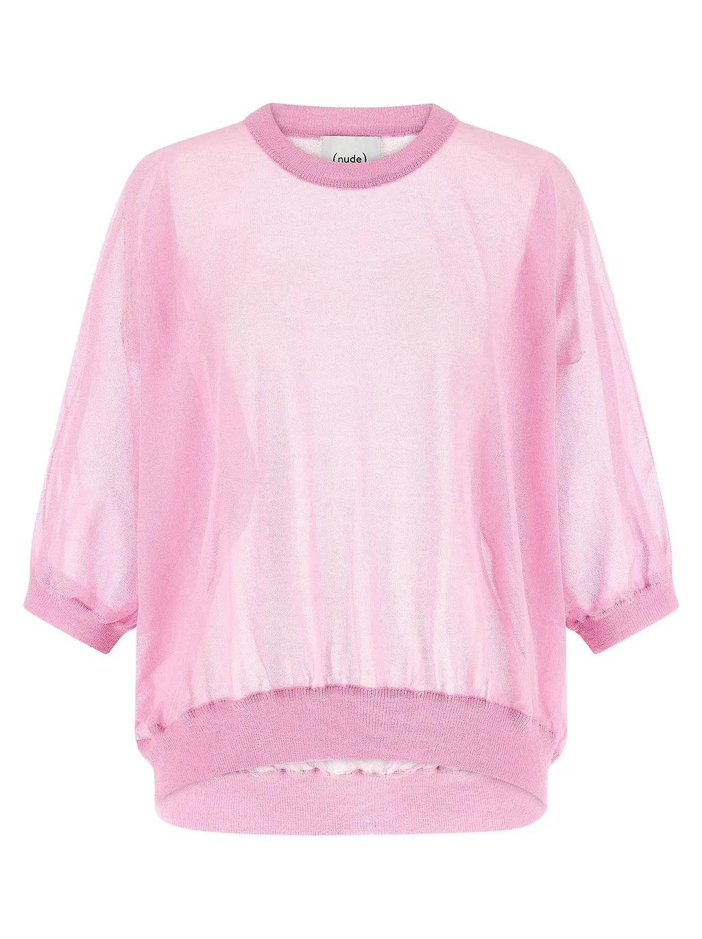 Nude Semi-Sheer Balloon-Sleeve Sweater