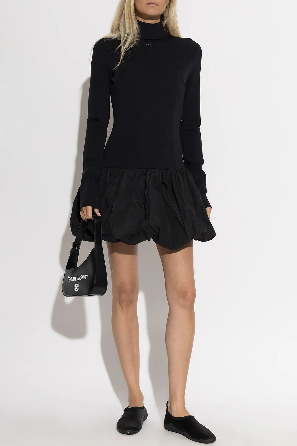 Off-White High Neck Long-Sleeved Dress