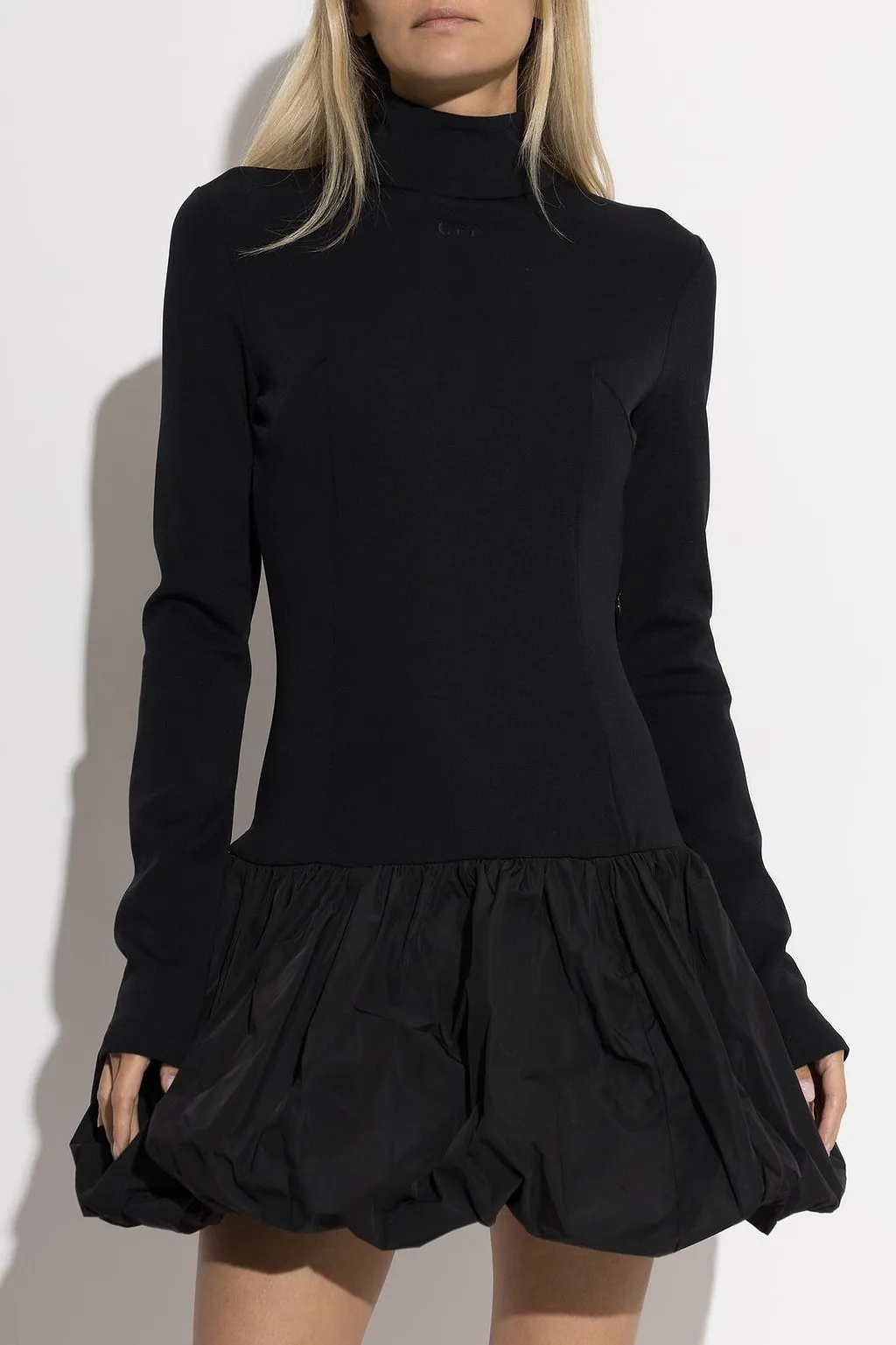 Off-White High Neck Long-Sleeved Dress