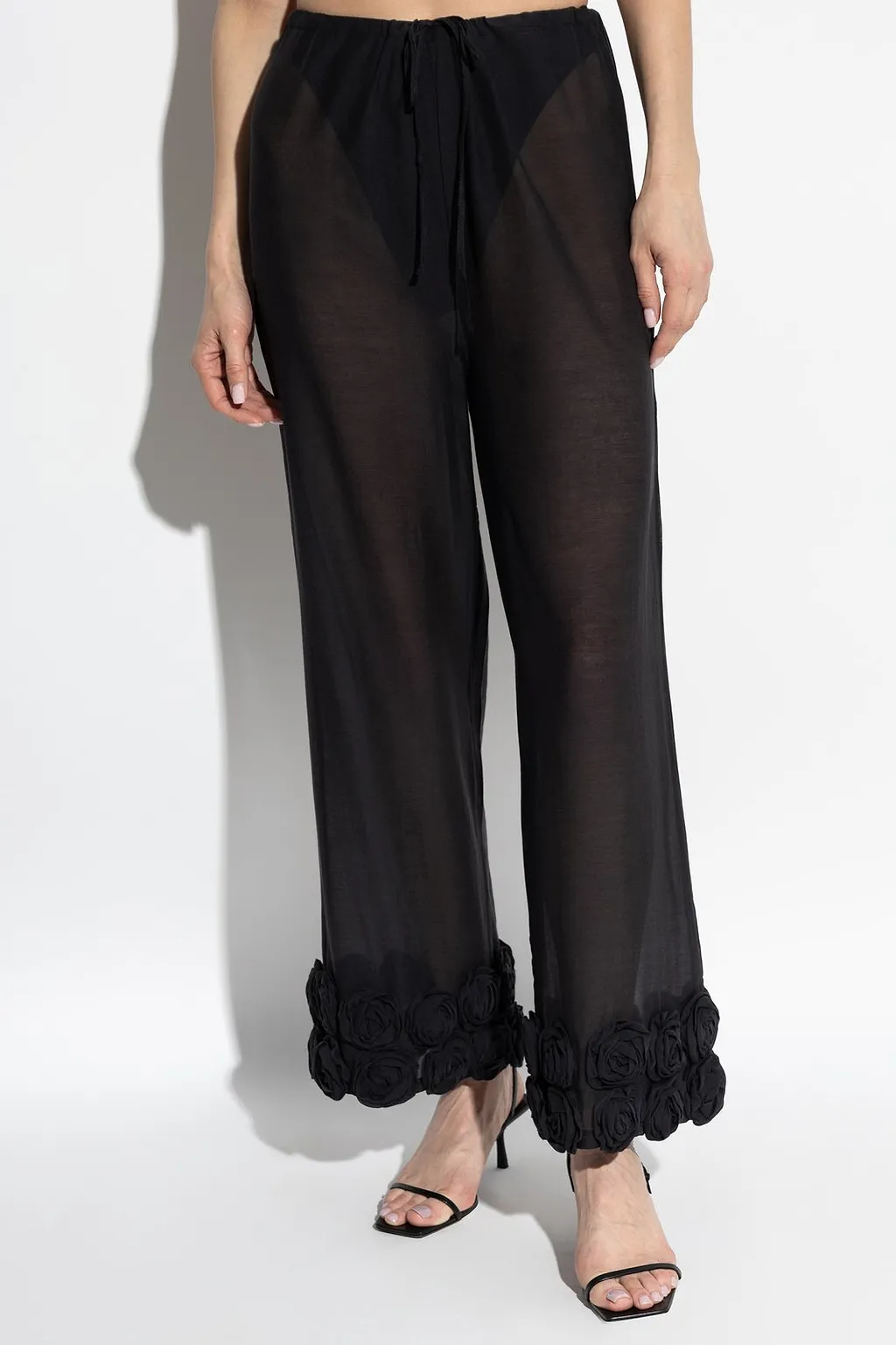 OsÉRee Straight-Leg Floral Embellished Beach Pants
