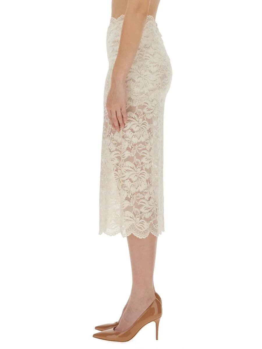 Paco Rabanne High-Waist Floral Lace Midi Skirt