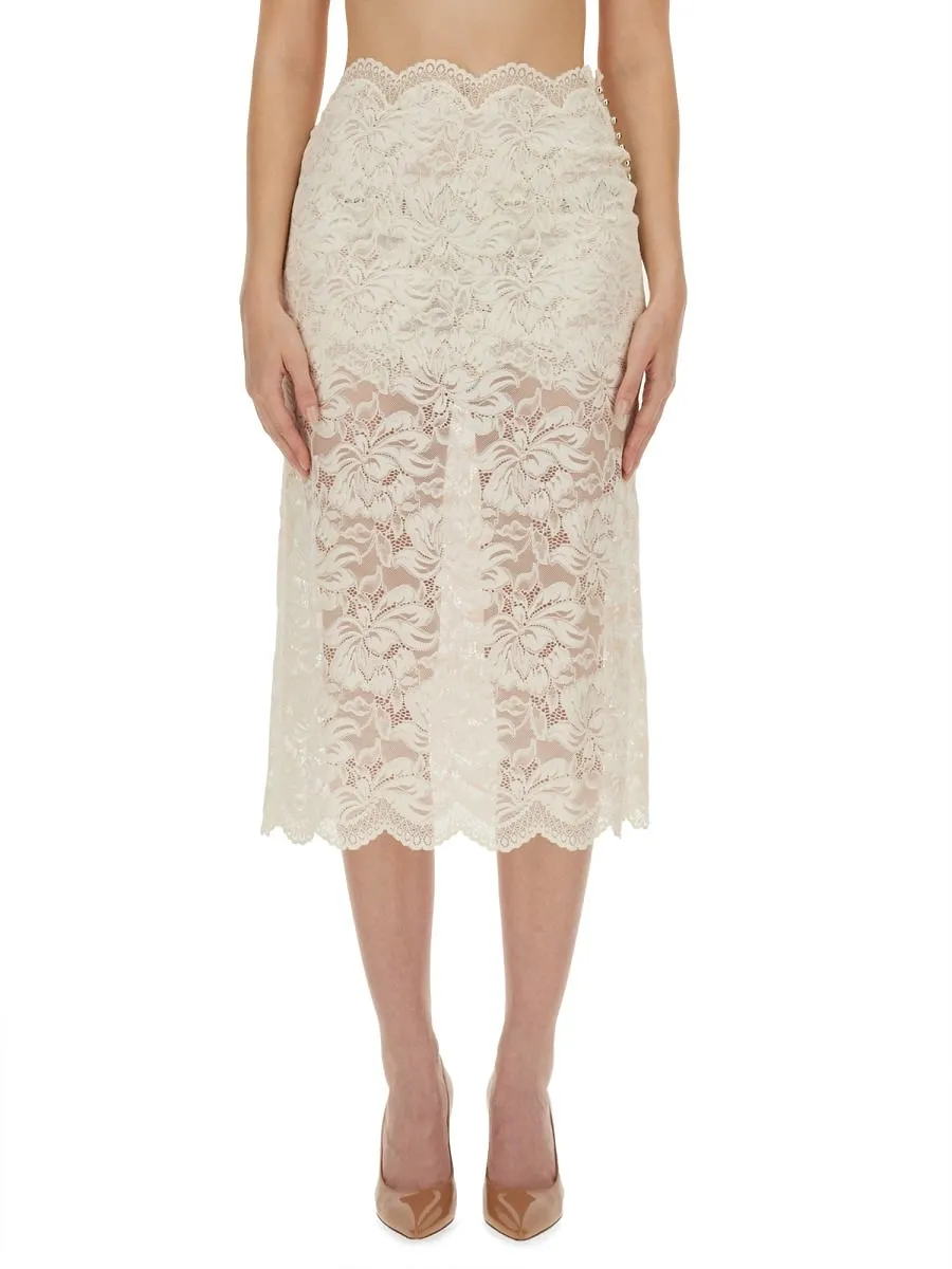 Paco Rabanne High-Waist Floral Lace Midi Skirt