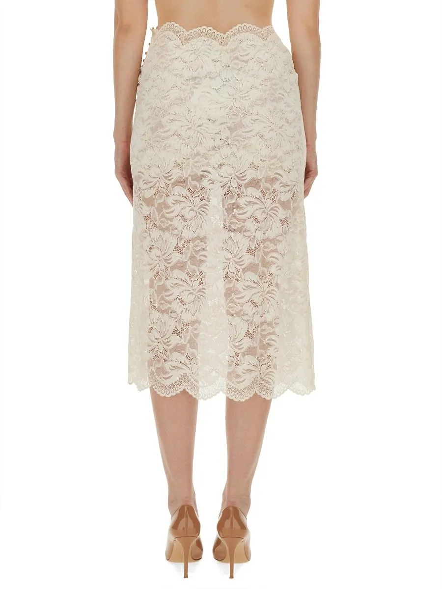 Paco Rabanne High-Waist Floral Lace Midi Skirt
