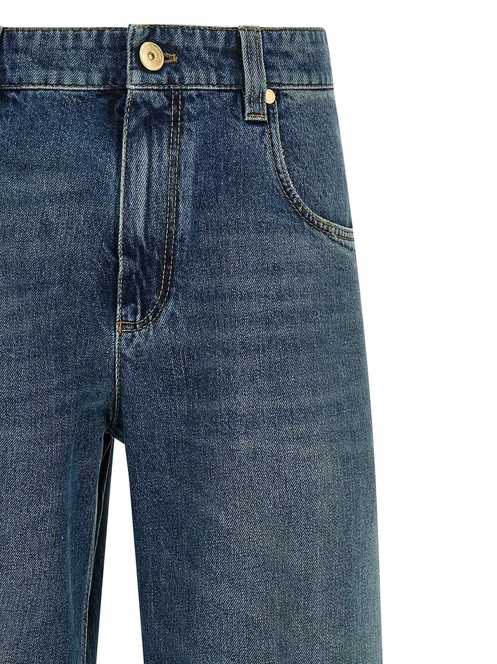 Brunello Cucinelli Logo Patch Wide Leg Jeans