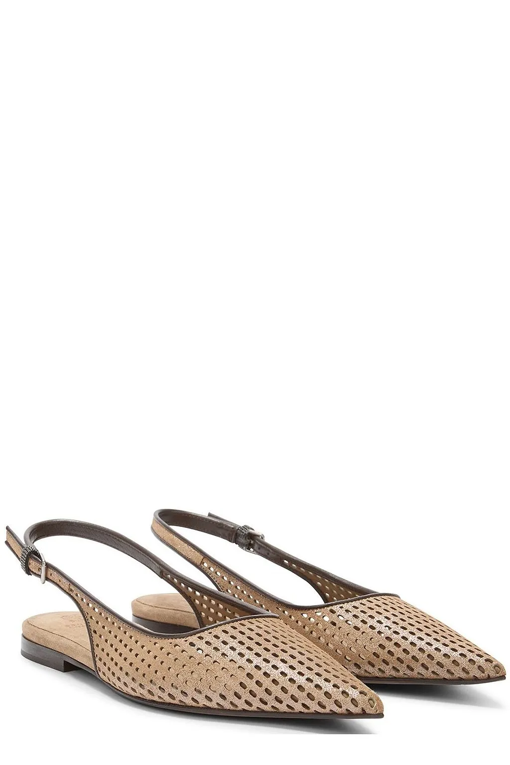 Brunello Cucinelli Perforated Slingback Flat Shoes