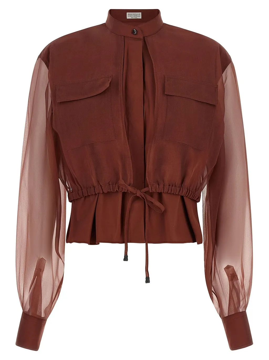 Brunello Cucinelli Sheer Sleeve Drawstring Top