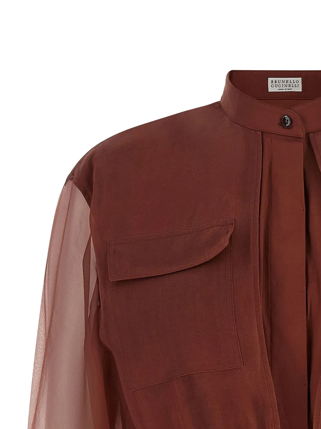 Brunello Cucinelli Sheer Sleeve Drawstring Top