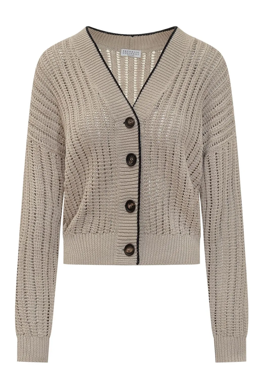 Brunello Cucinelli V-Neck Contrast-Trim Cardigan