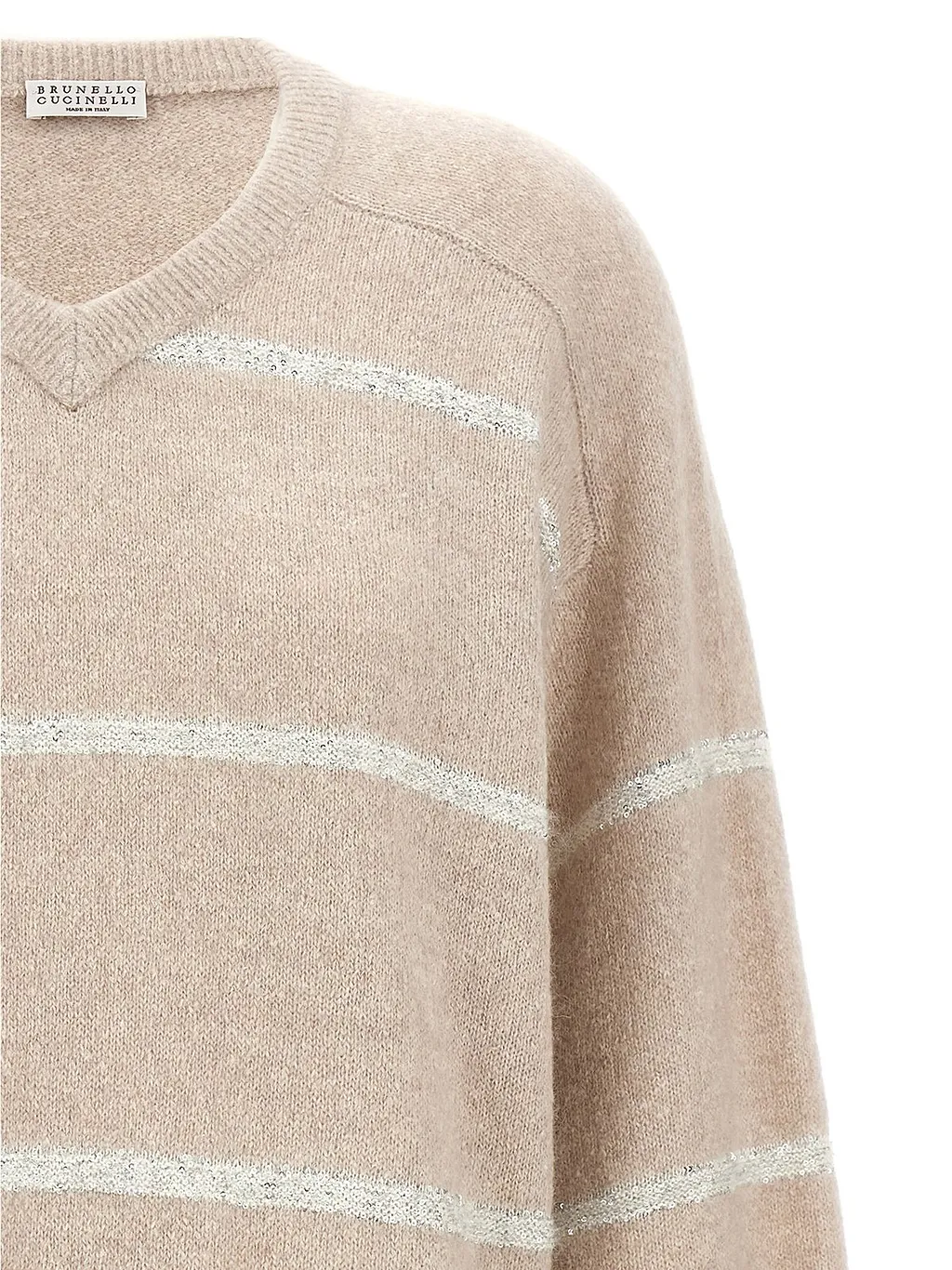 Brunello Cucinelli V-Neck Striped Knitted Jumper