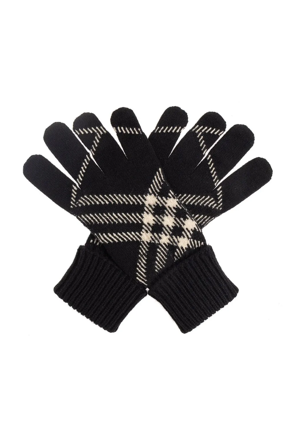 Burberry Checked Ribbed-Knit Gloves