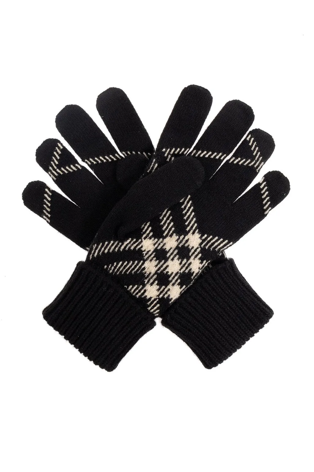 Burberry Checked Ribbed-Knit Gloves