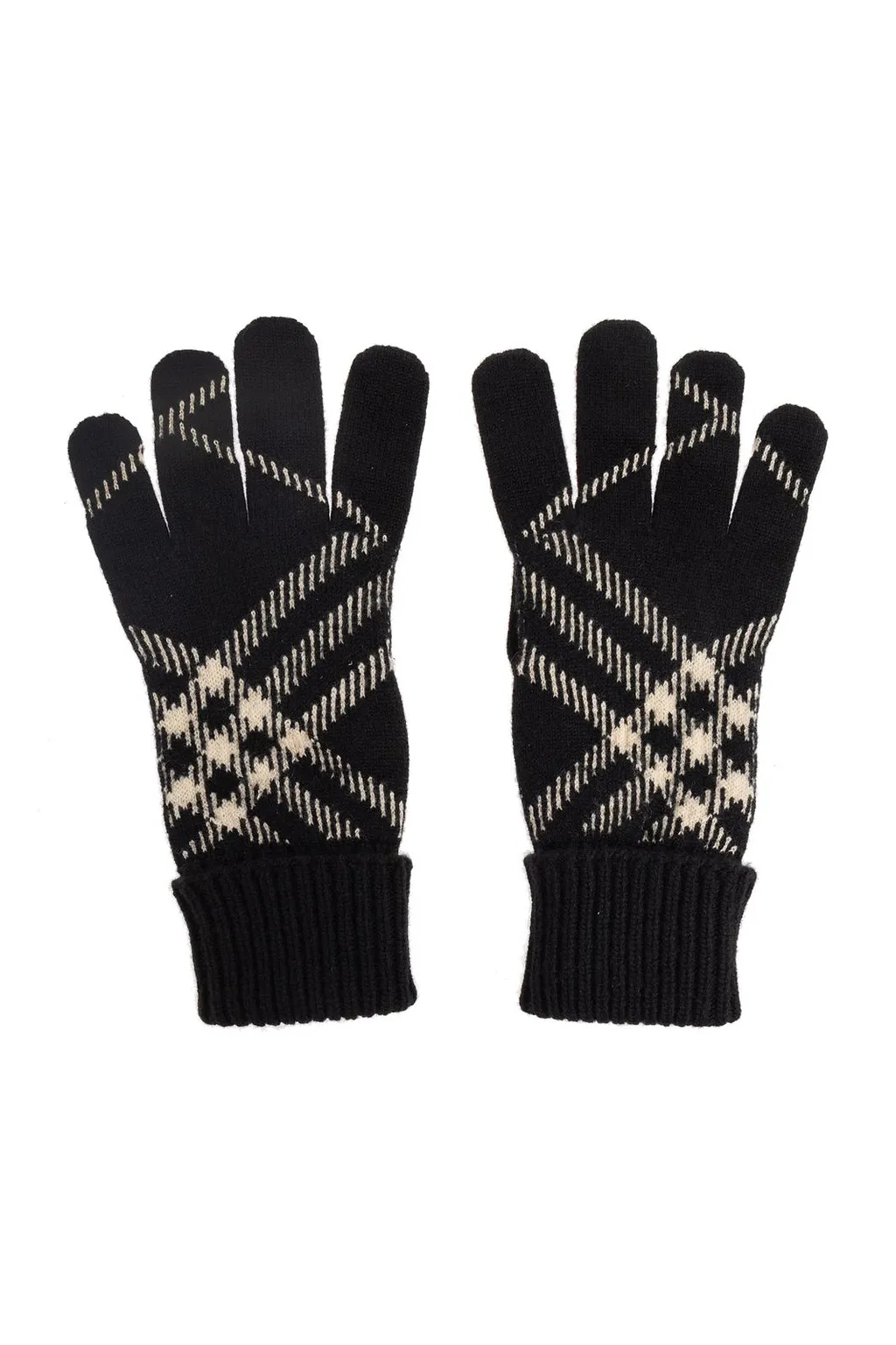 Burberry Checked Ribbed-Knit Gloves