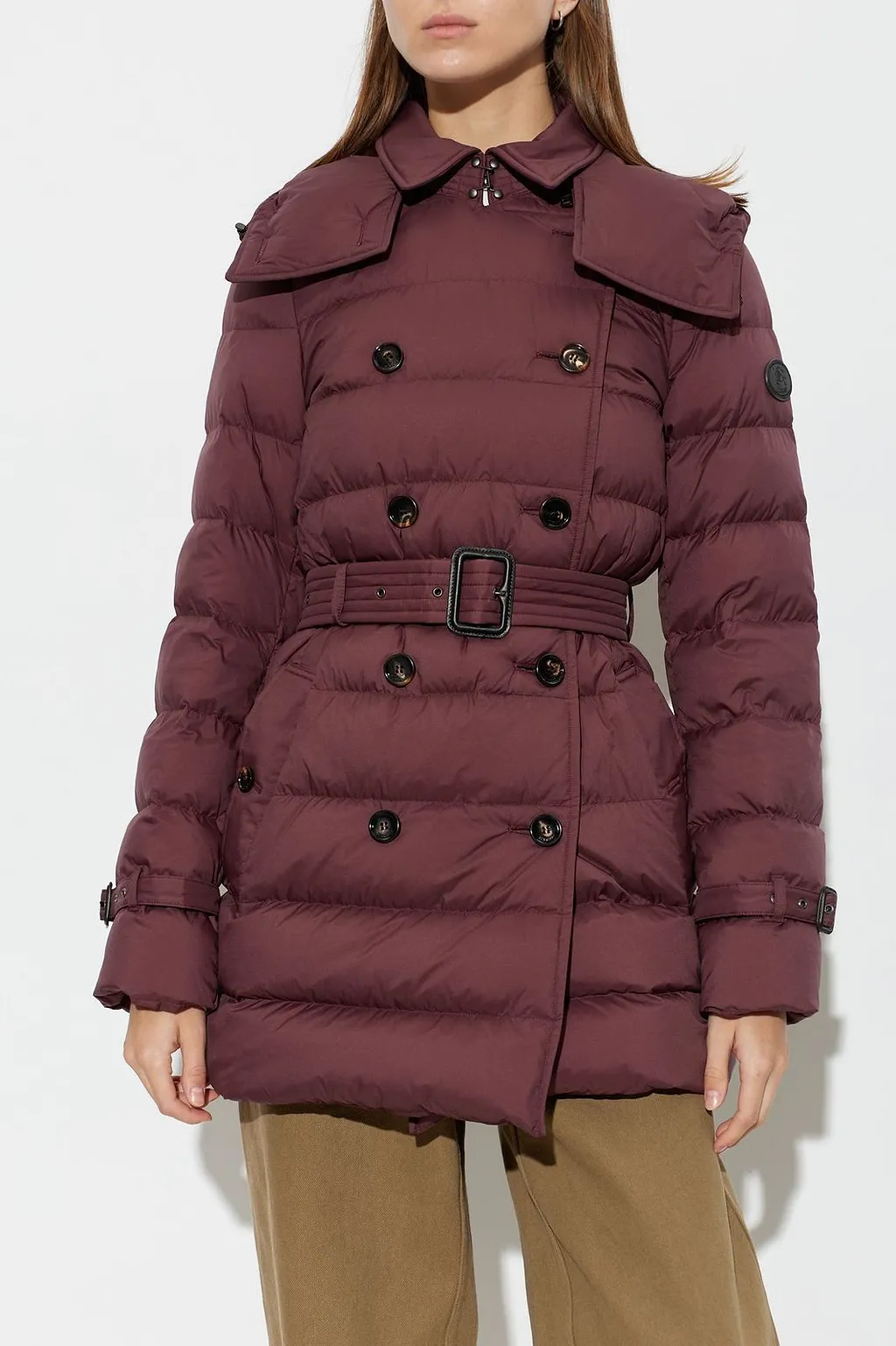 Burberry Double Breasted Belted Hooded Down Jacket