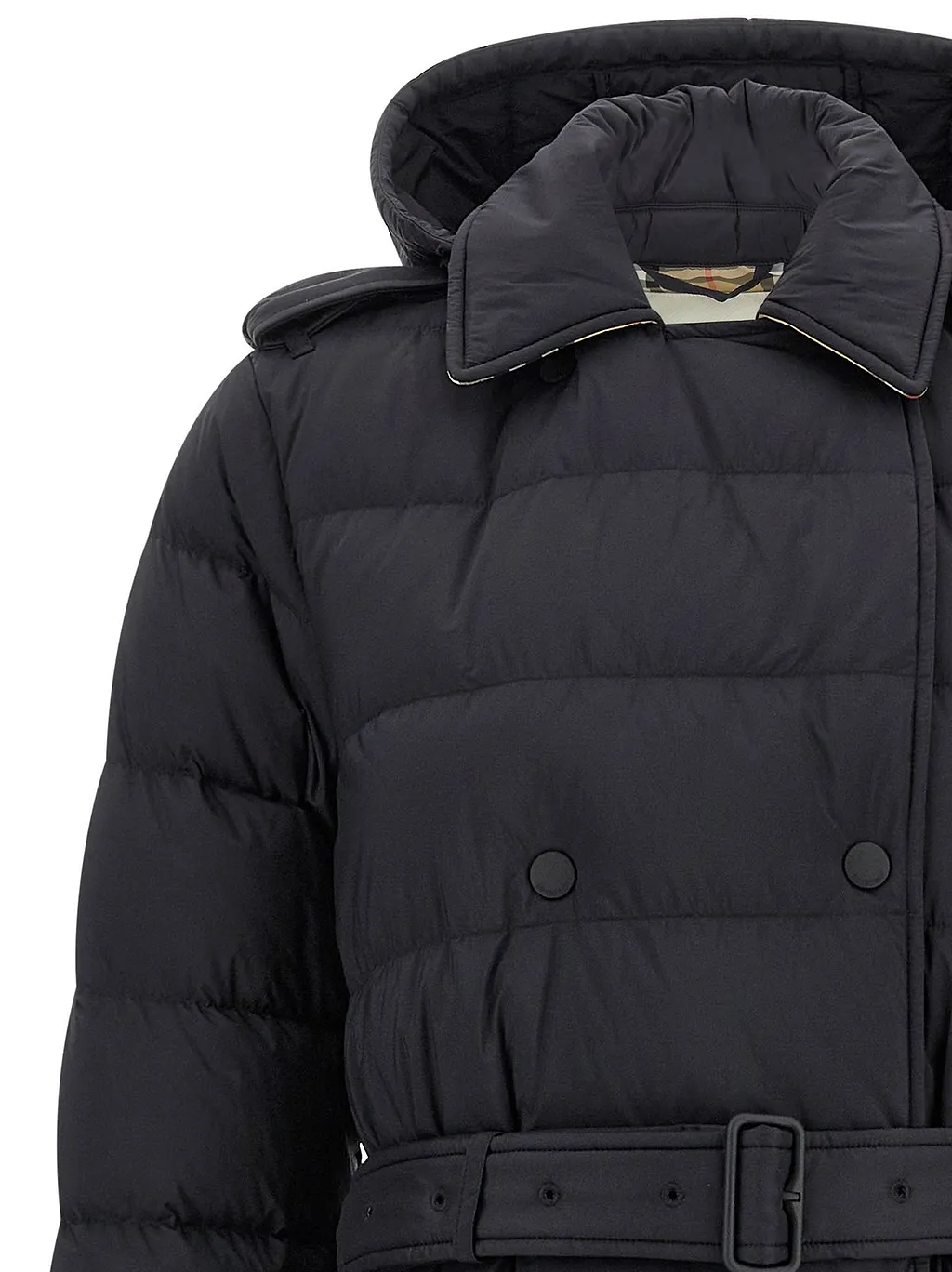 Burberry Belted Waist Hooded Padded Trench Coat