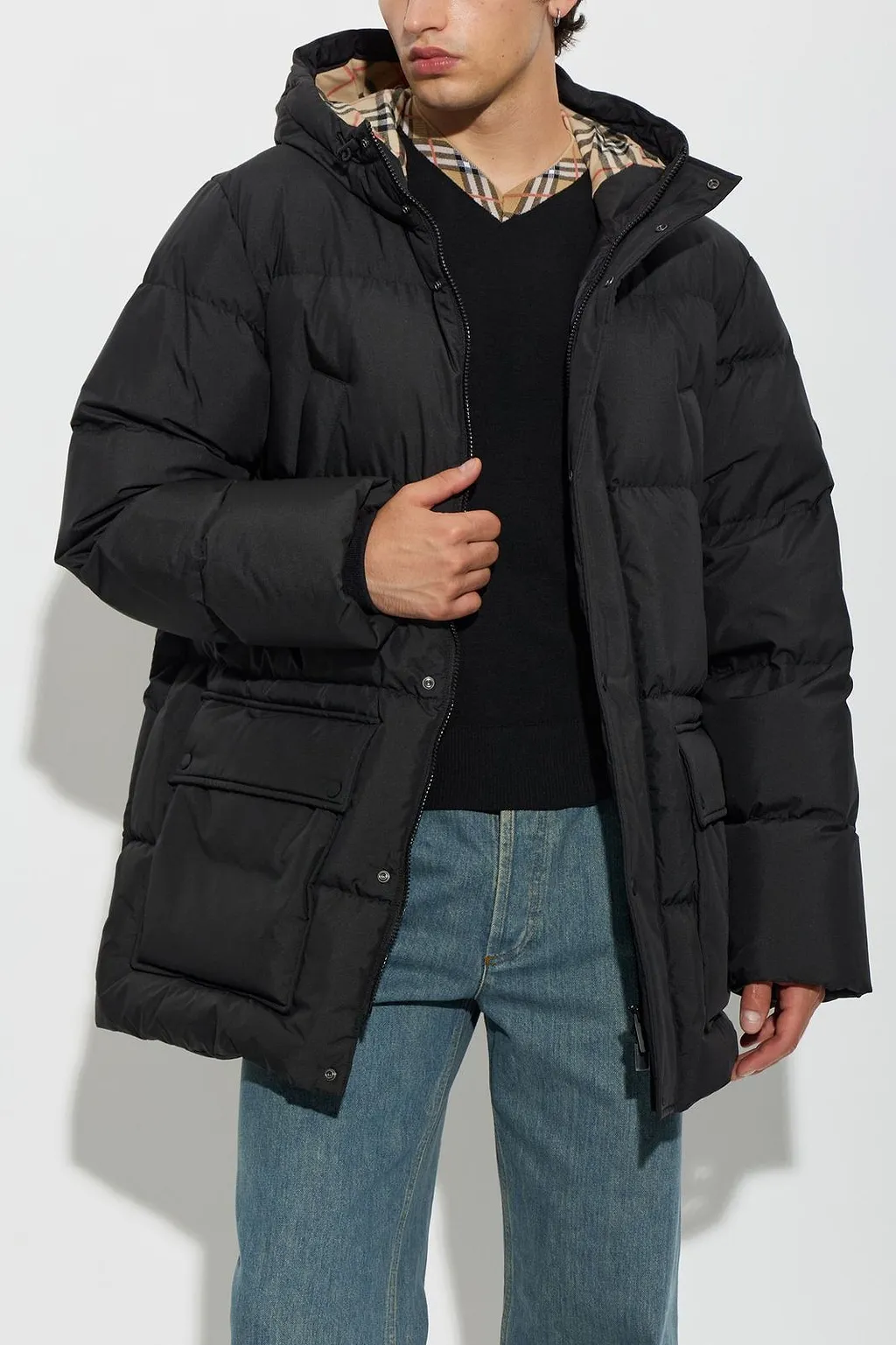 Burberry Logo Patch Hooded Down Jacket