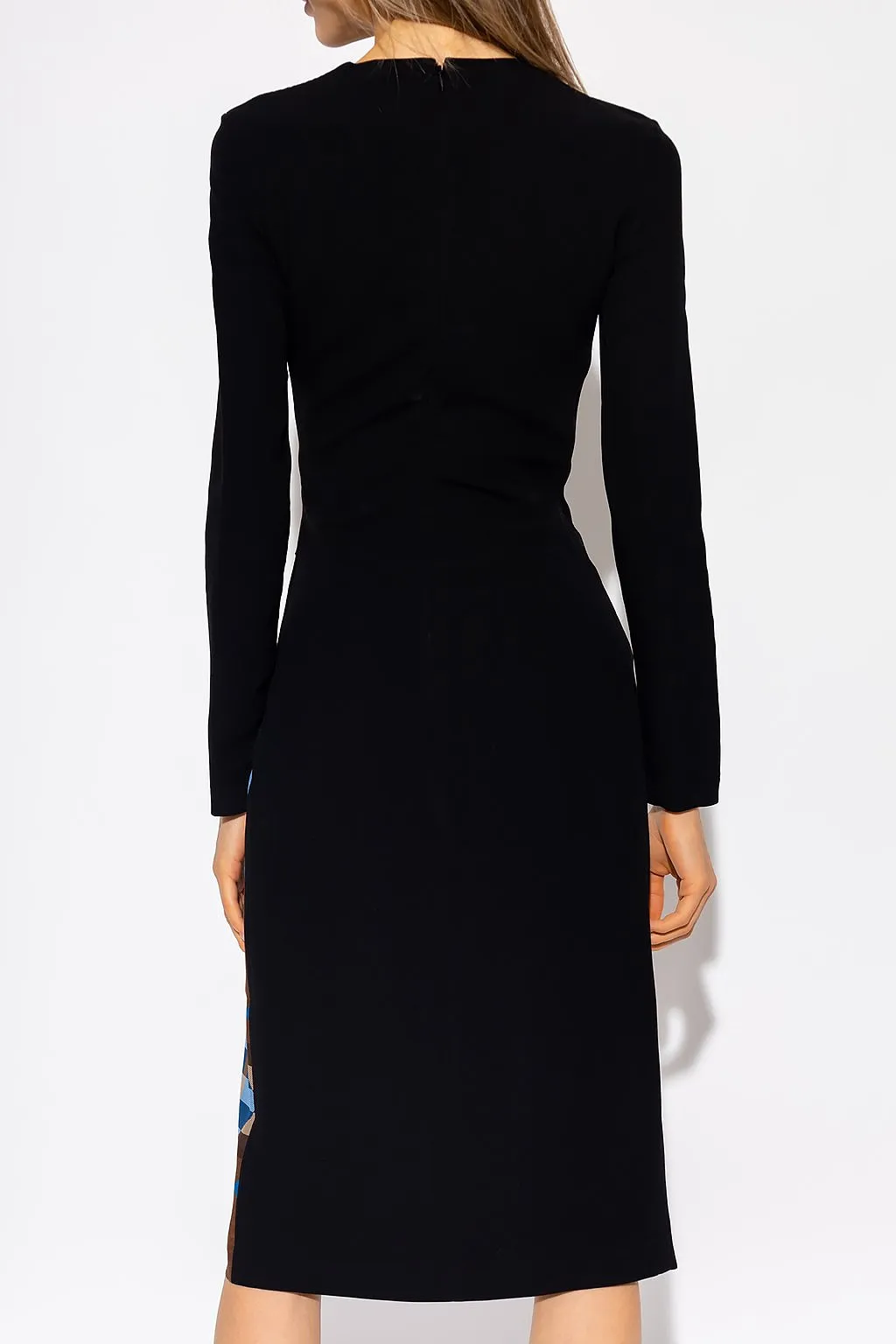 Burberry Check Patterned Ruched Midi Dress