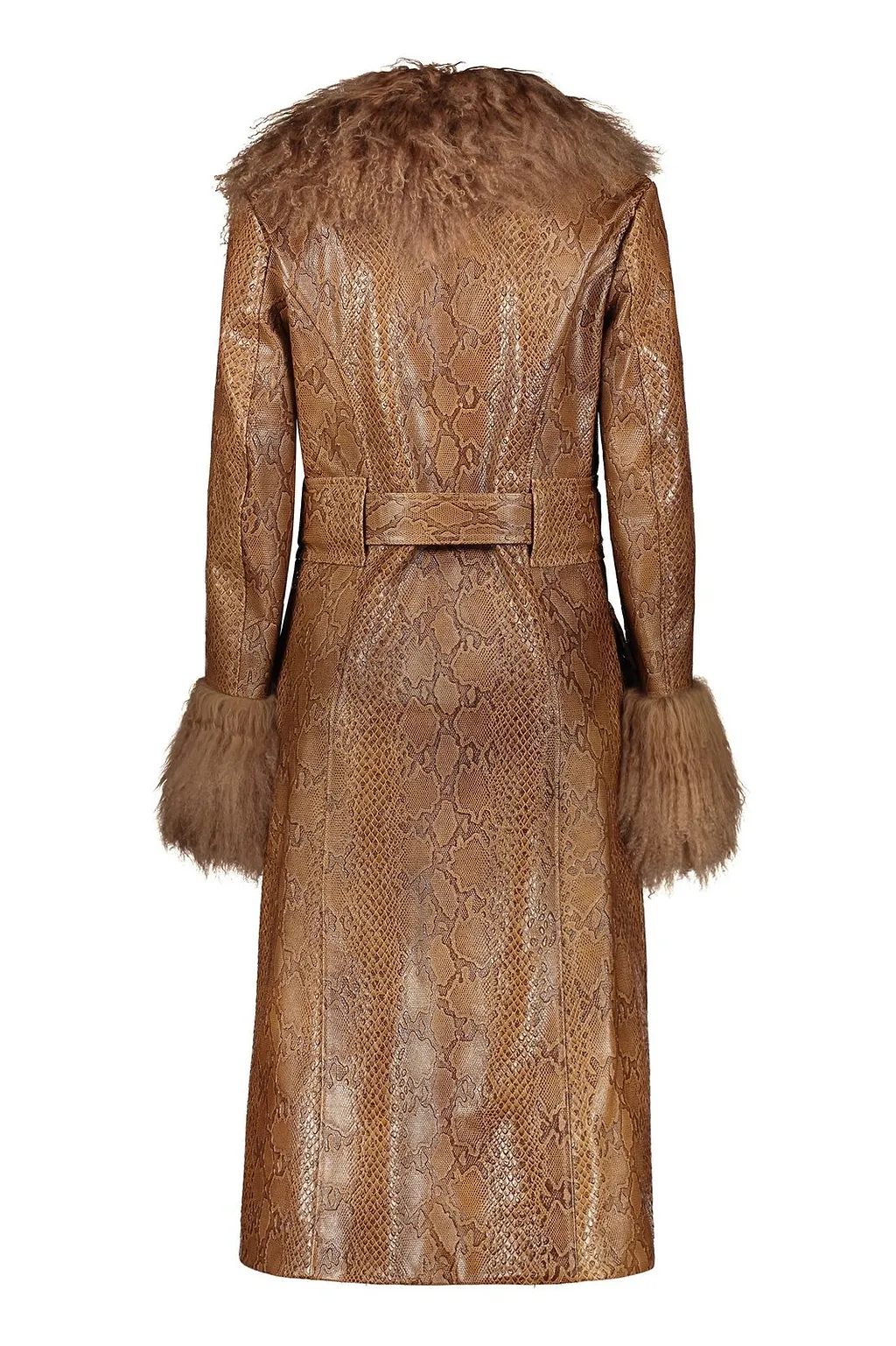 Burberry Printed Belted Fur-Trim Coat